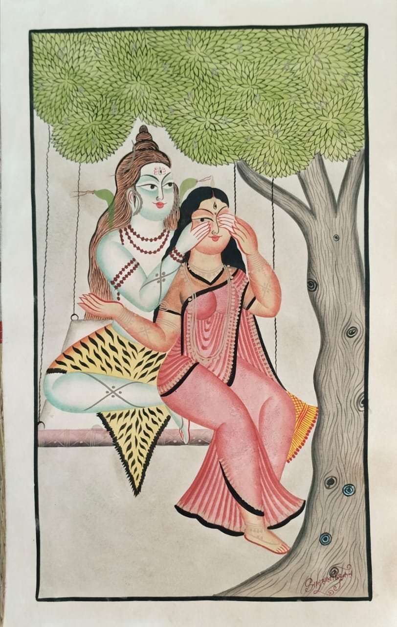 Divine Shiva–Parvati Swing Patachitra Painting