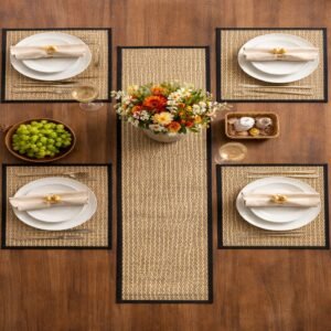 Noir Gold Weave Table Mat & Runner Set
