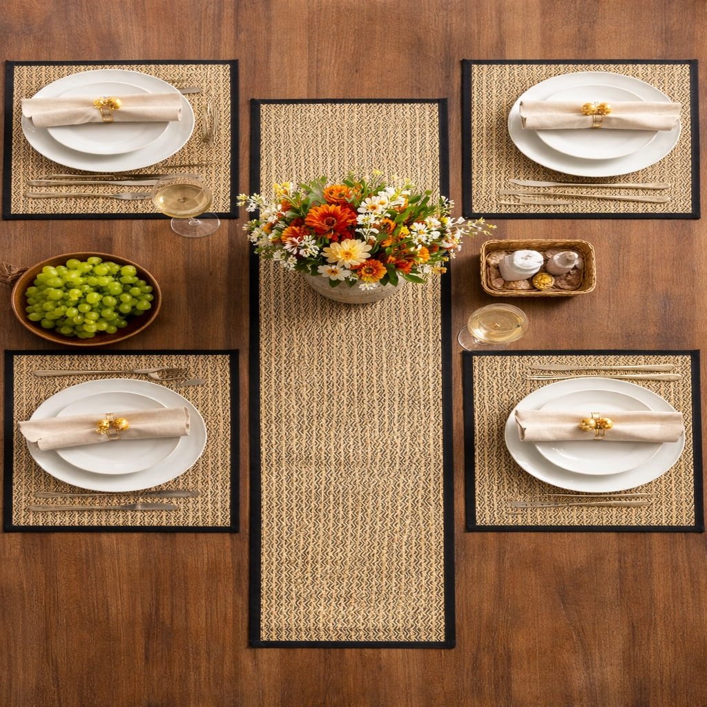 Noir Gold Weave Table Mat & Runner Set